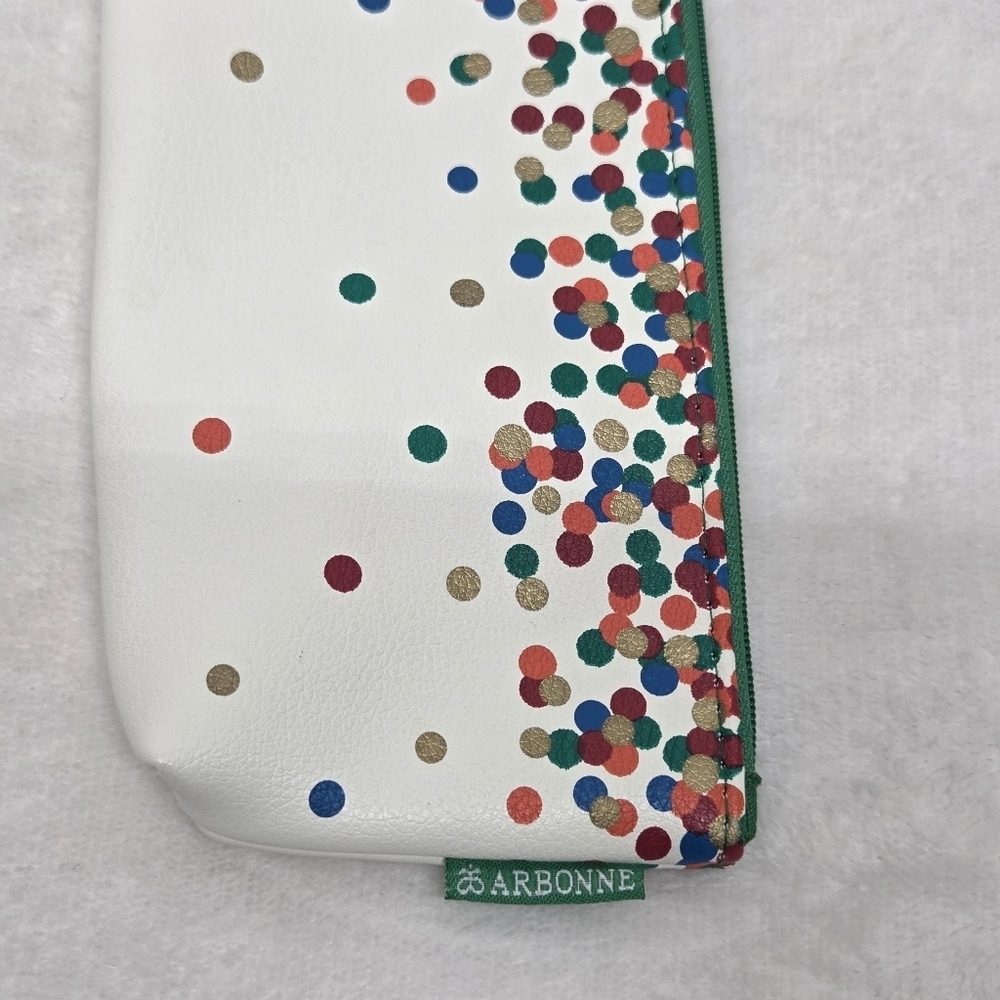 Arbonne Festive Multi-Color Polka Dot Cosmetic Travel Pouch Zippered Confetti - Picture 7 of 7